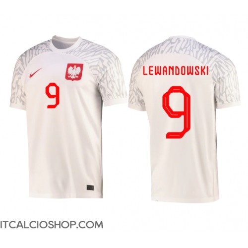 Polonia Robert Lewandowski #9 Prima Maglia Mondiali 2022 Manica Corta